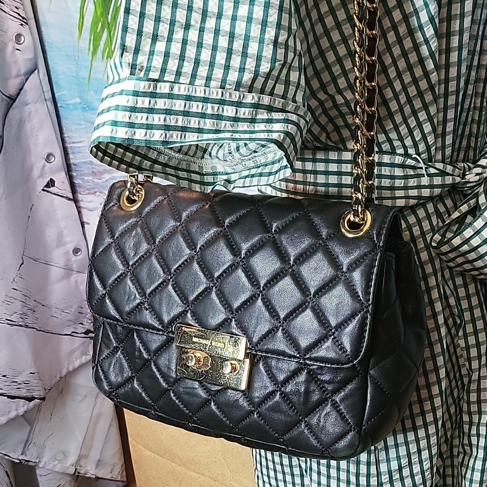 Micheal Kors Quilted Leather Black 2 Way Chain Shoulder Bag
